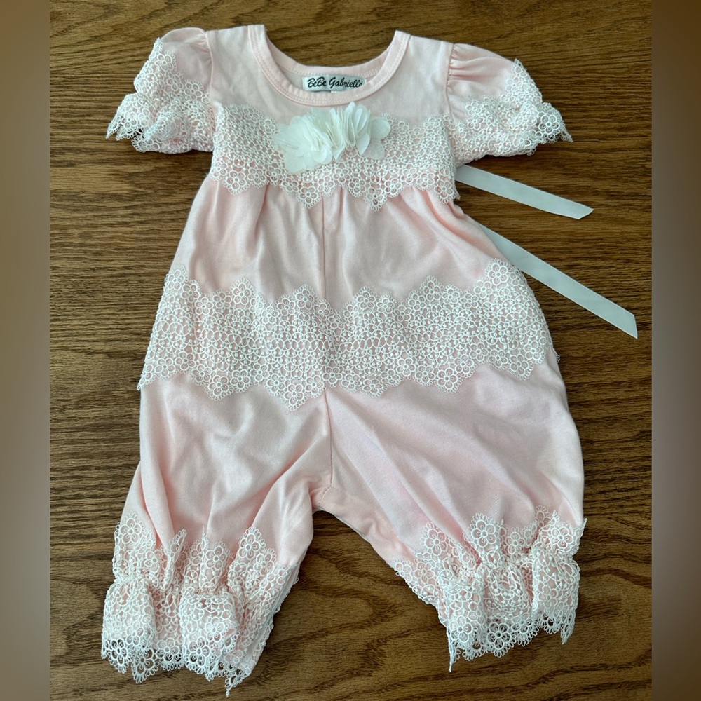 Bebe Gabrielle pink & white lace one piece- NWOT